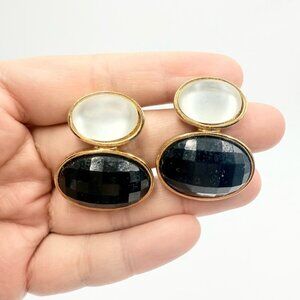 1992 Avon Black Hollywood Lights Goldtone Earrings